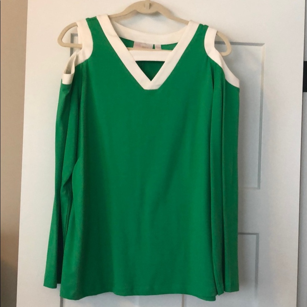 Green cold shoulder knit top